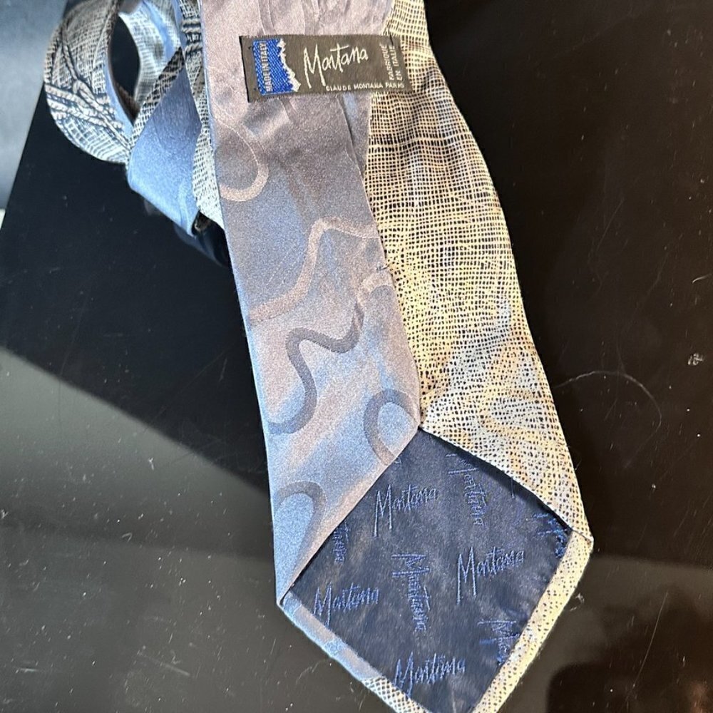 Claude Montana Burlap Ribbon Silk Tie Vintage Couture Gray Hemp Artsy Modernist - Picture 4 of 8